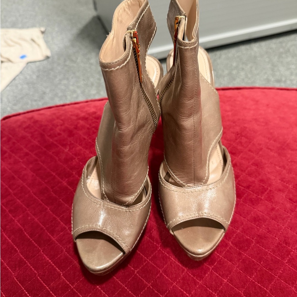 Prada Tan Open-Toe Heeled Boots